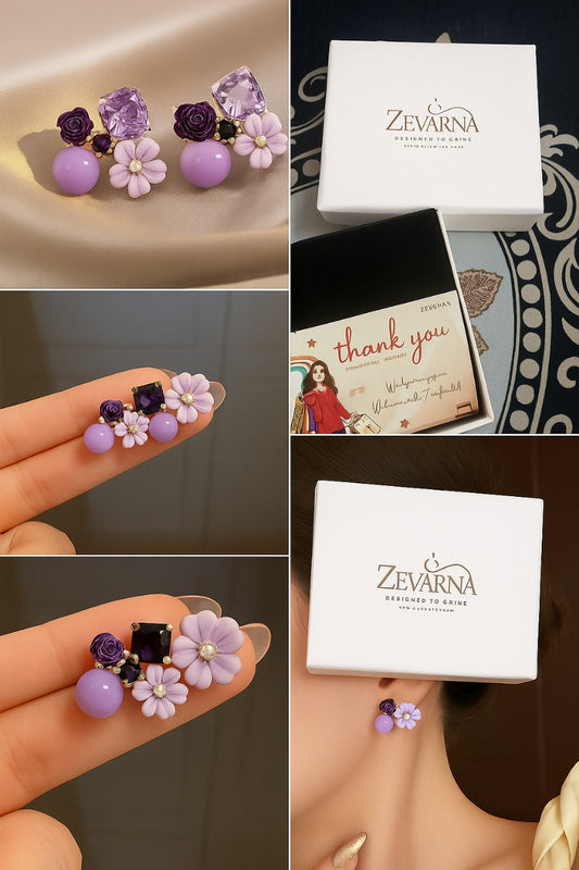 Trendy Korean Gold Plated Purple Earrings For Girls